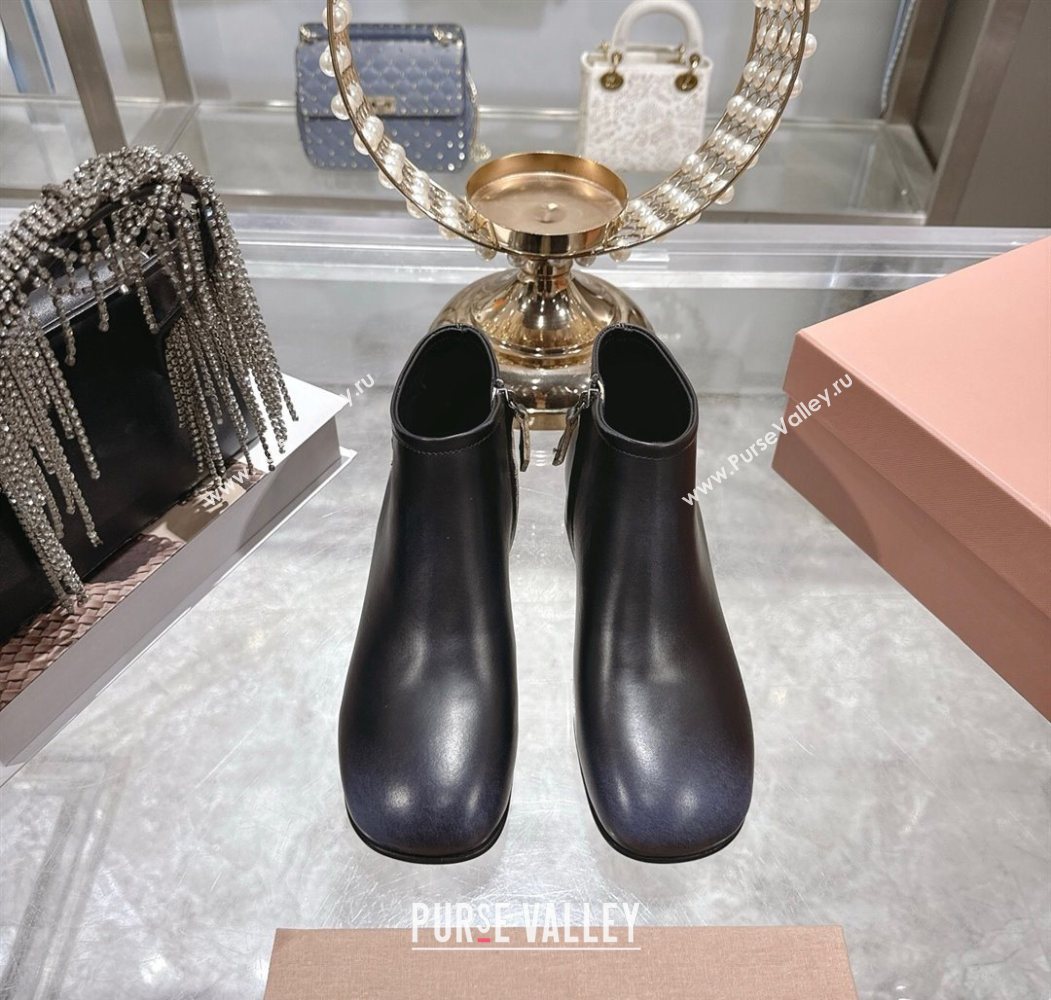 Miu Miu Fume Leather Flat Ankle Booties Black 2025 5T519E (MD-251024129)