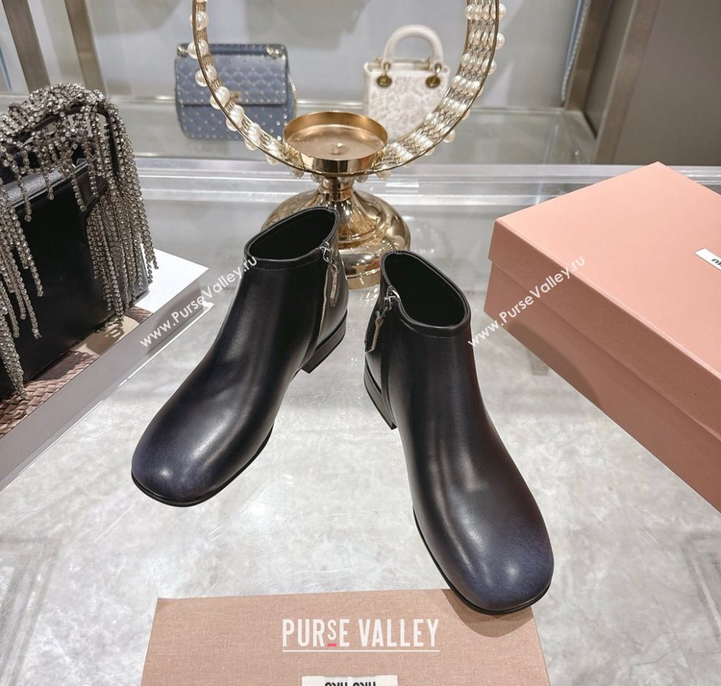 Miu Miu Fume Leather Flat Ankle Booties Black 2025 5T519E (MD-251024129)