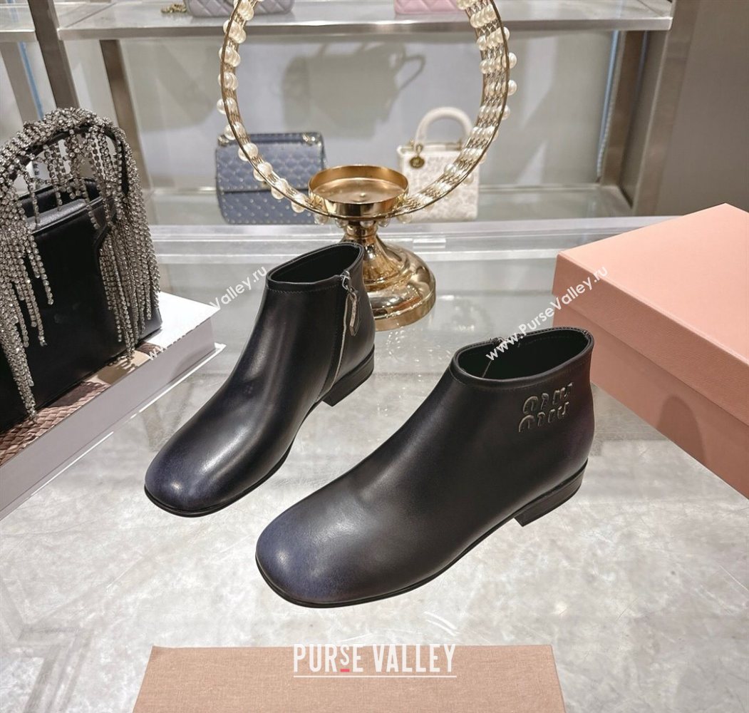 Miu Miu Fume Leather Flat Ankle Booties Black 2025 5T519E (MD-251024129)