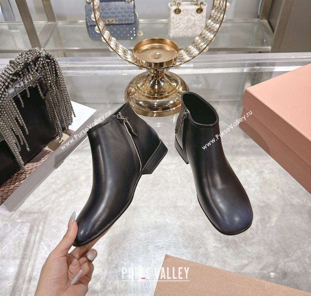 Miu Miu Fume Leather Flat Ankle Booties Black 2025 5T519E (MD-251024129)
