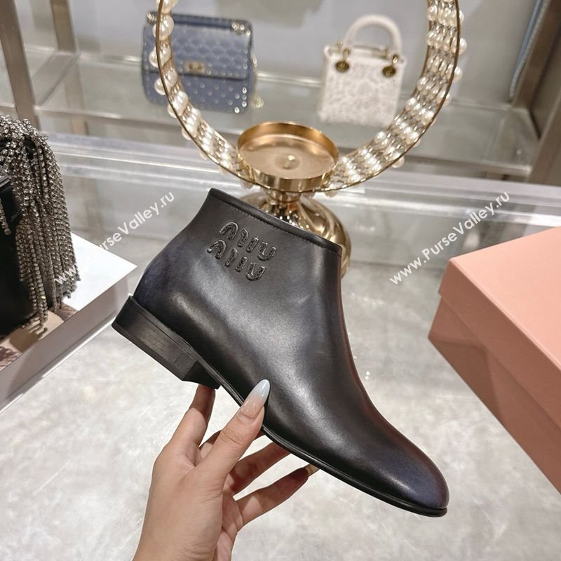 Miu Miu Fume Leather Flat Ankle Booties Black 2025 5T519E (MD-251024129)
