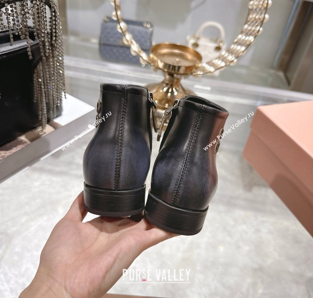 Miu Miu Fume Leather Flat Ankle Booties Black 2025 5T519E (MD-251024129)