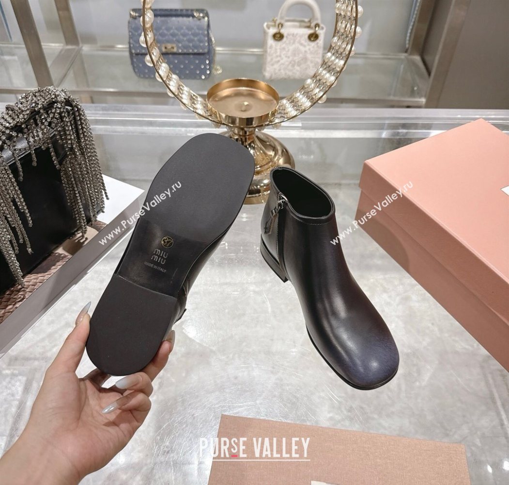 Miu Miu Fume Leather Flat Ankle Booties Black 2025 5T519E (MD-251024129)