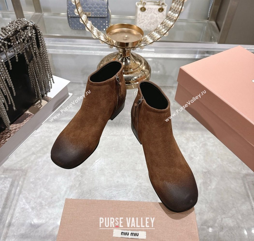 Miu Miu Fume Suede Flat Ankle Booties Brown 2025 5T519E (MD-251024130)