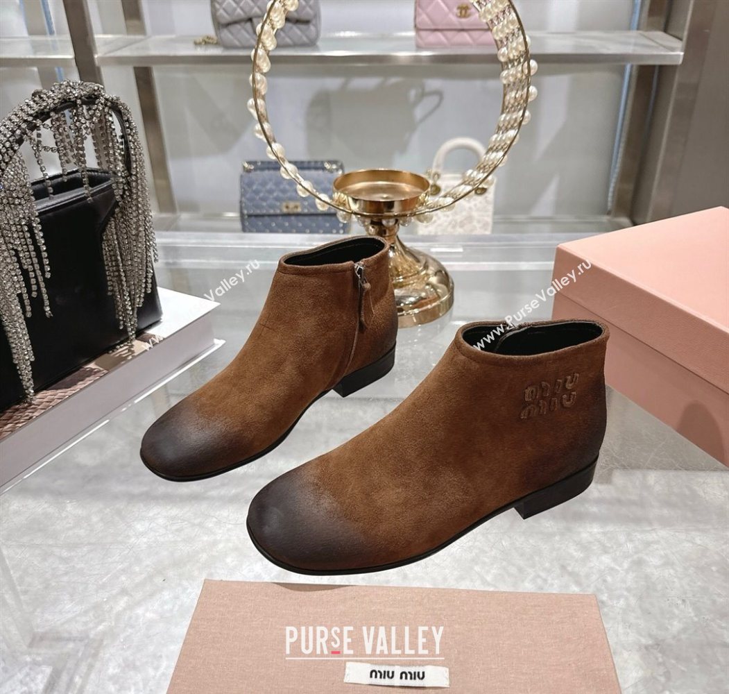 Miu Miu Fume Suede Flat Ankle Booties Brown 2025 5T519E (MD-251024130)