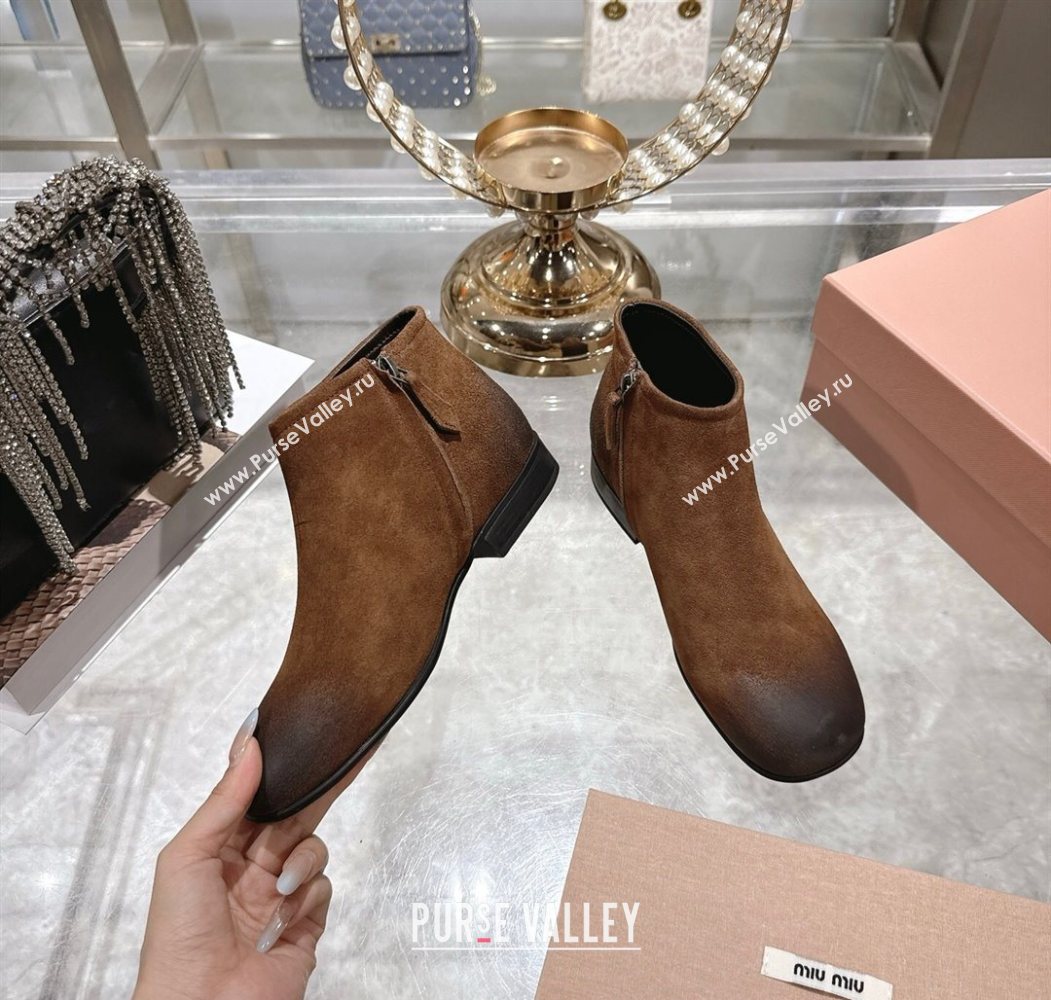 Miu Miu Fume Suede Flat Ankle Booties Brown 2025 5T519E (MD-251024130)
