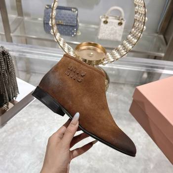 Miu Miu Fume Suede Flat Ankle Booties Brown 2025 5T519E (MD-251024130)