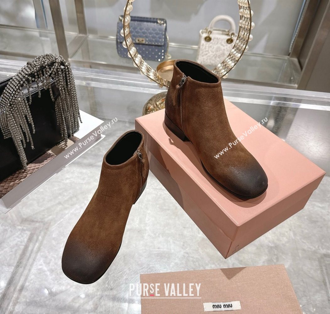 Miu Miu Fume Suede Flat Ankle Booties Brown 2025 5T519E (MD-251024130)