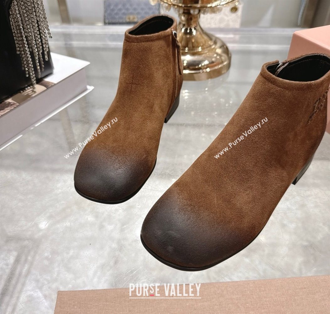 Miu Miu Fume Suede Flat Ankle Booties Brown 2025 5T519E (MD-251024130)