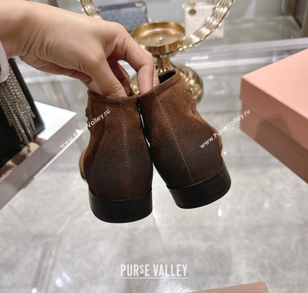 Miu Miu Fume Suede Flat Ankle Booties Brown 2025 5T519E (MD-251024130)