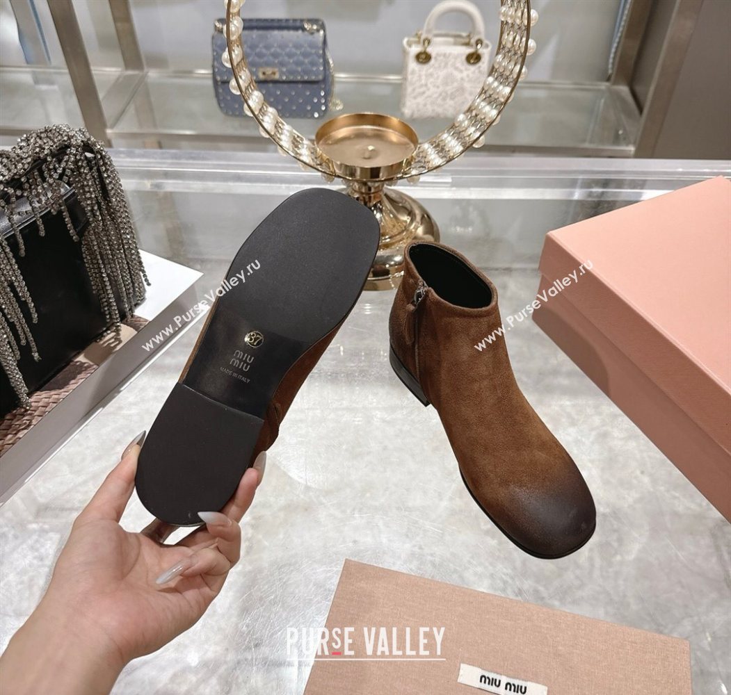 Miu Miu Fume Suede Flat Ankle Booties Brown 2025 5T519E (MD-251024130)