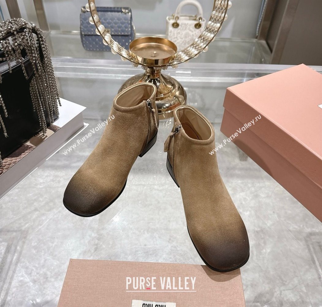 Miu Miu Fume Suede Flat Ankle Booties Beige 2025 5T519E (MD-251024131)