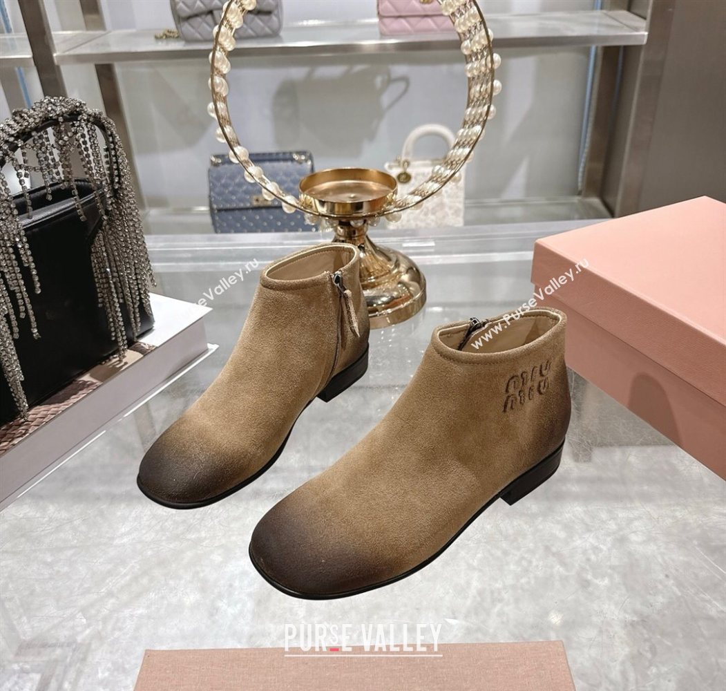 Miu Miu Fume Suede Flat Ankle Booties Beige 2025 5T519E (MD-251024131)