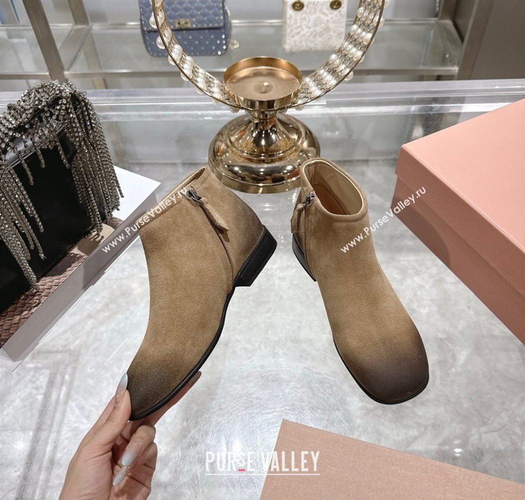 Miu Miu Fume Suede Flat Ankle Booties Beige 2025 5T519E (MD-251024131)