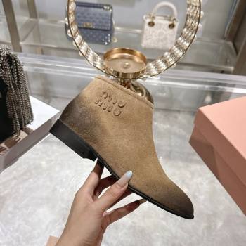 Miu Miu Fume Suede Flat Ankle Booties Beige 2025 5T519E (MD-251024131)