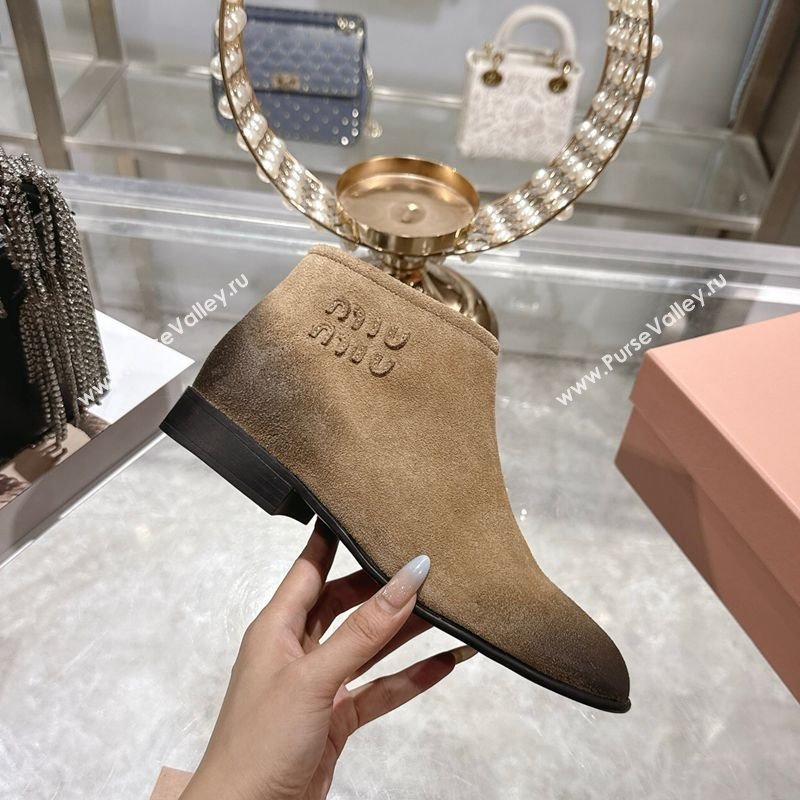 Miu Miu Fume Suede Flat Ankle Booties Beige 2025 5T519E (MD-251024131)