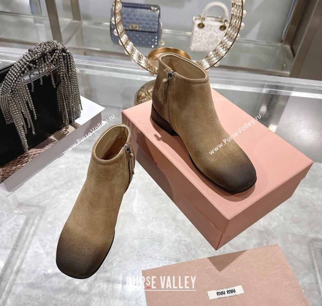 Miu Miu Fume Suede Flat Ankle Booties Beige 2025 5T519E (MD-251024131)