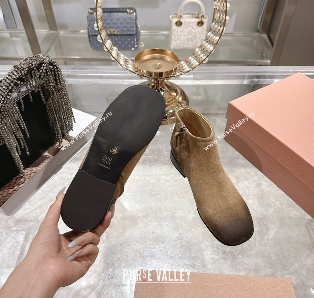 Miu Miu Fume Suede Flat Ankle Booties Beige 2025 5T519E (MD-251024131)