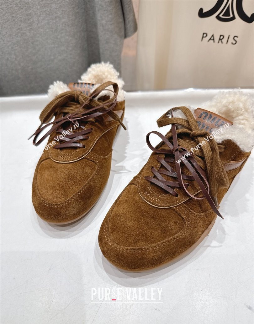 Miu Miu Gymnasium Sneakers in Suede and Wool Brown2 2025 1024 (MD-251024081)