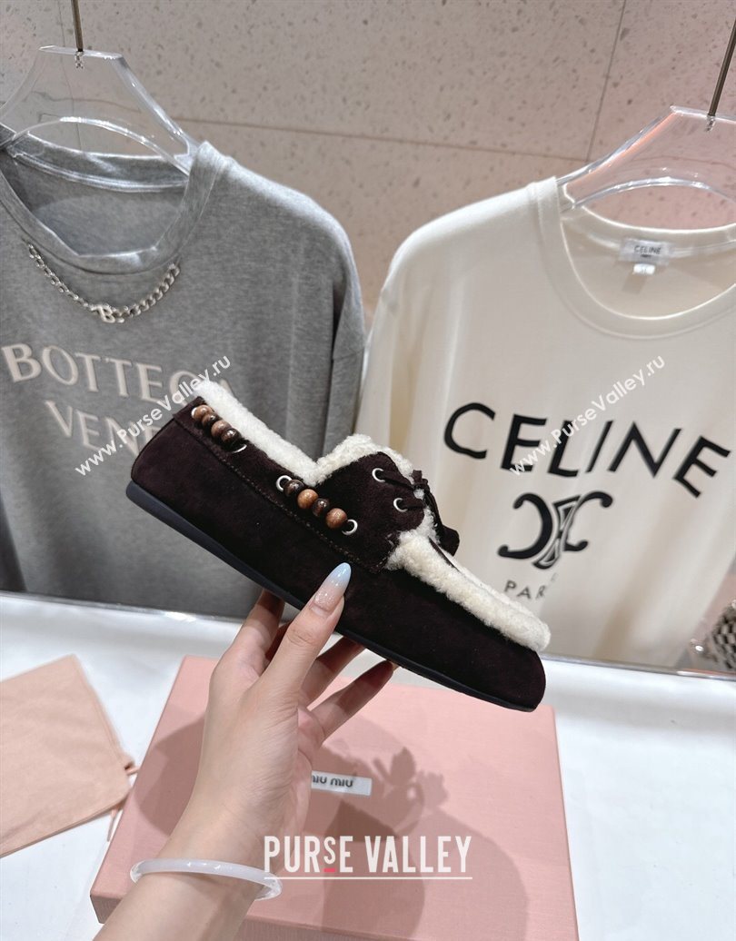 Miu Miu Tassel and Beads Loafers in Suede and Wool Dark Brown 2025 5D518E (MD-251025006)