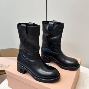 Miu Miu Leather Ankle Boots with Logo Strap Black 2025 MM102402 (MD-251024115)