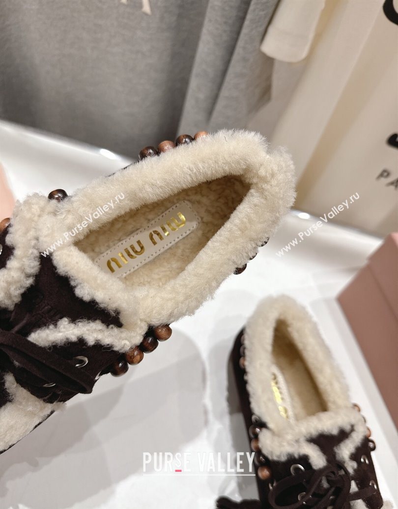 Miu Miu Tassel and Beads Loafers in Suede and Wool Dark Brown 2025 5D518E (MD-251025006)