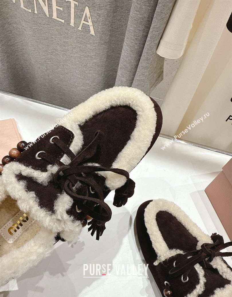 Miu Miu Tassel and Beads Loafers in Suede and Wool Dark Brown 2025 5D518E (MD-251025006)
