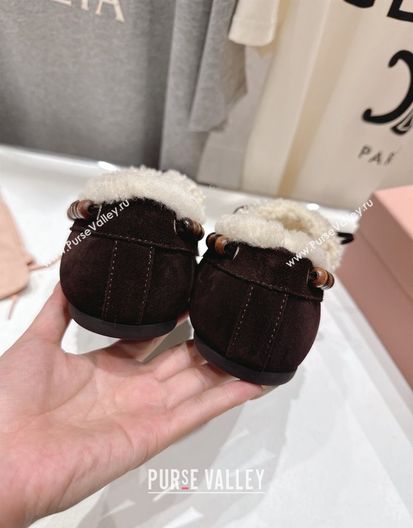 Miu Miu Tassel and Beads Loafers in Suede and Wool Dark Brown 2025 5D518E (MD-251025006)