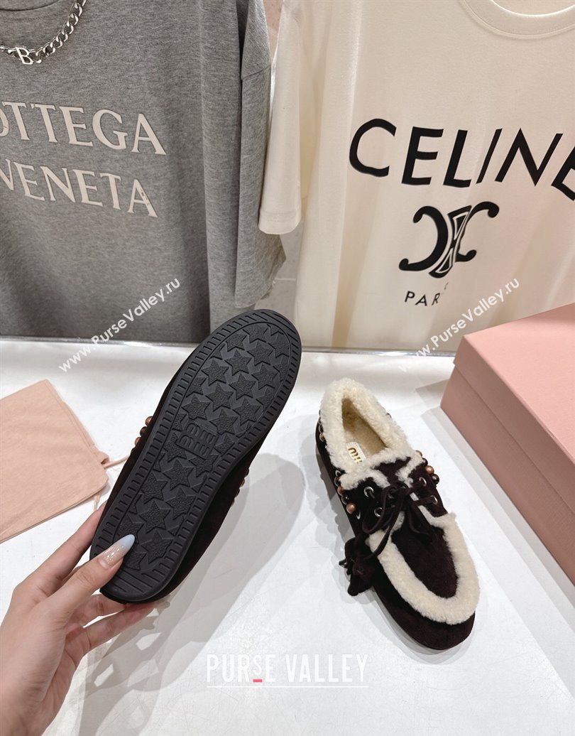 Miu Miu Tassel and Beads Loafers in Suede and Wool Dark Brown 2025 5D518E (MD-251025006)