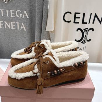 Miu Miu Tassel and Beads Loafers in Suede and Wool Brown2 2025 5D518E (MD-251025007)