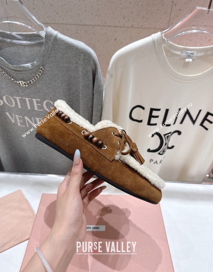 Miu Miu Tassel and Beads Loafers in Suede and Wool Brown2 2025 5D518E (MD-251025007)