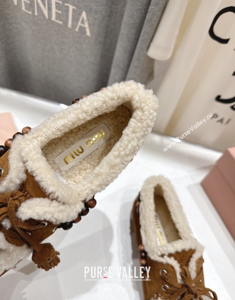 Miu Miu Tassel and Beads Loafers in Suede and Wool Brown2 2025 5D518E (MD-251025007)