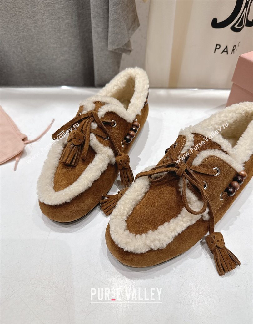 Miu Miu Tassel and Beads Loafers in Suede and Wool Brown2 2025 5D518E (MD-251025007)