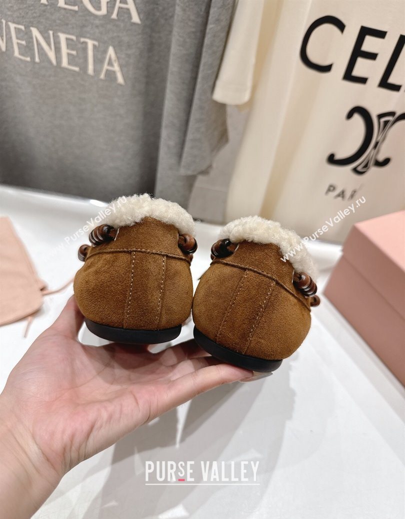 Miu Miu Tassel and Beads Loafers in Suede and Wool Brown2 2025 5D518E (MD-251025007)