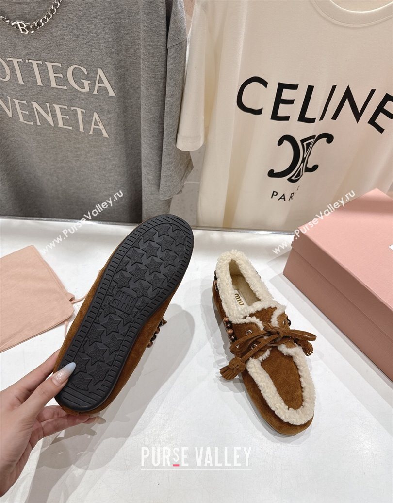 Miu Miu Tassel and Beads Loafers in Suede and Wool Brown2 2025 5D518E (MD-251025007)