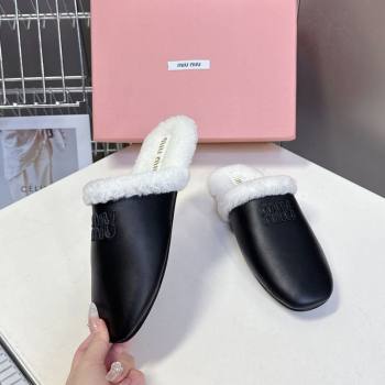 Miu Miu Leather and Wool Flat Mules Black 2025 MM102502 (MD-251025056)