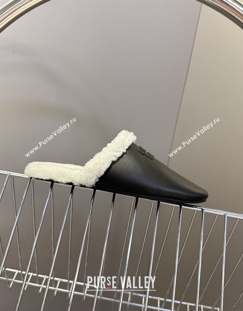 Miu Miu Leather and Wool Flat Mules Black 2025 MM102502 (MD-251025056)
