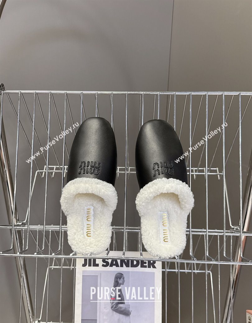 Miu Miu Leather and Wool Flat Mules Black 2025 MM102502 (MD-251025056)