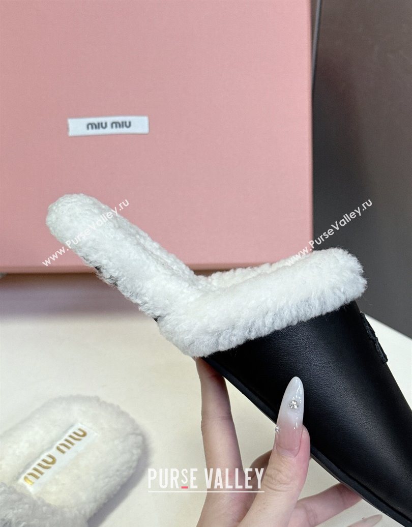 Miu Miu Leather and Wool Flat Mules Black 2025 MM102502 (MD-251025056)