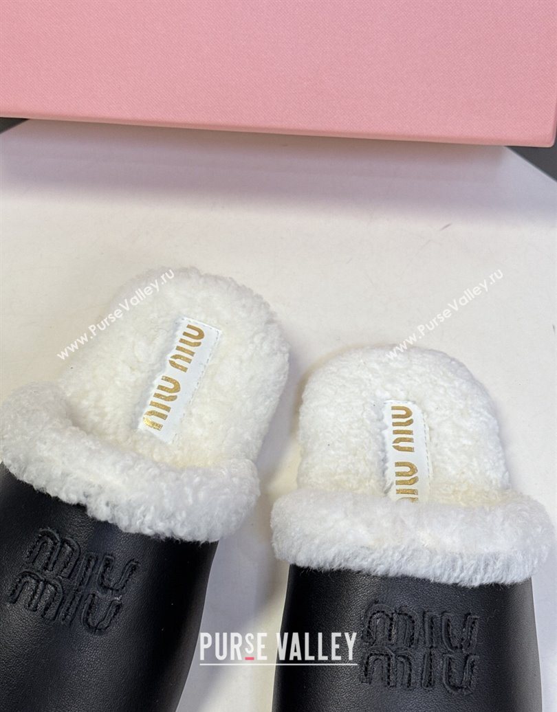 Miu Miu Leather and Wool Flat Mules Black 2025 MM102502 (MD-251025056)