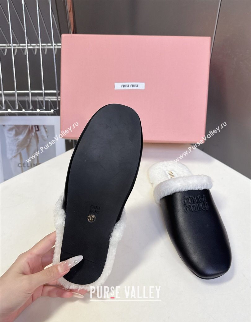 Miu Miu Leather and Wool Flat Mules Black 2025 MM102502 (MD-251025056)