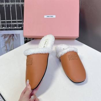 Miu Miu Leather and Wool Flat Mules Brown 2025 MM102502 (MD-251025057)