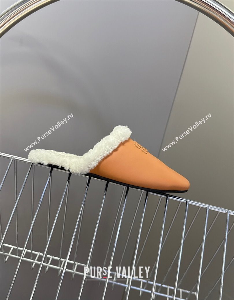 Miu Miu Leather and Wool Flat Mules Brown 2025 MM102502 (MD-251025057)