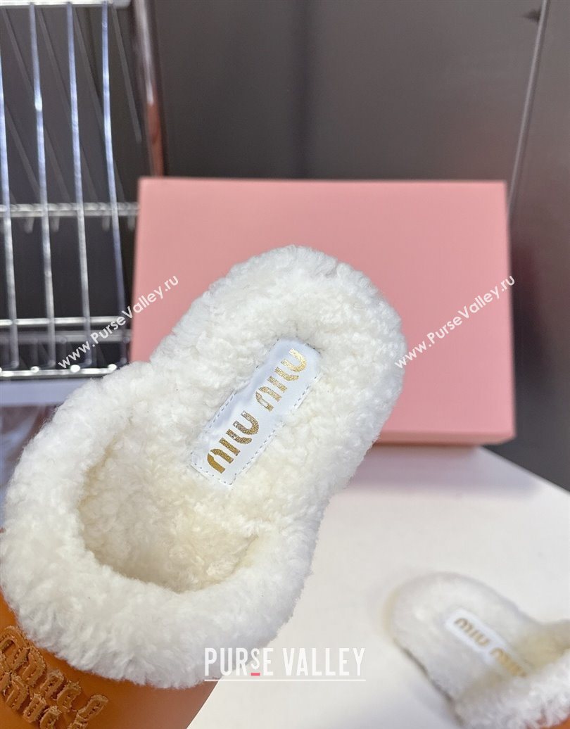 Miu Miu Leather and Wool Flat Mules Brown 2025 MM102502 (MD-251025057)