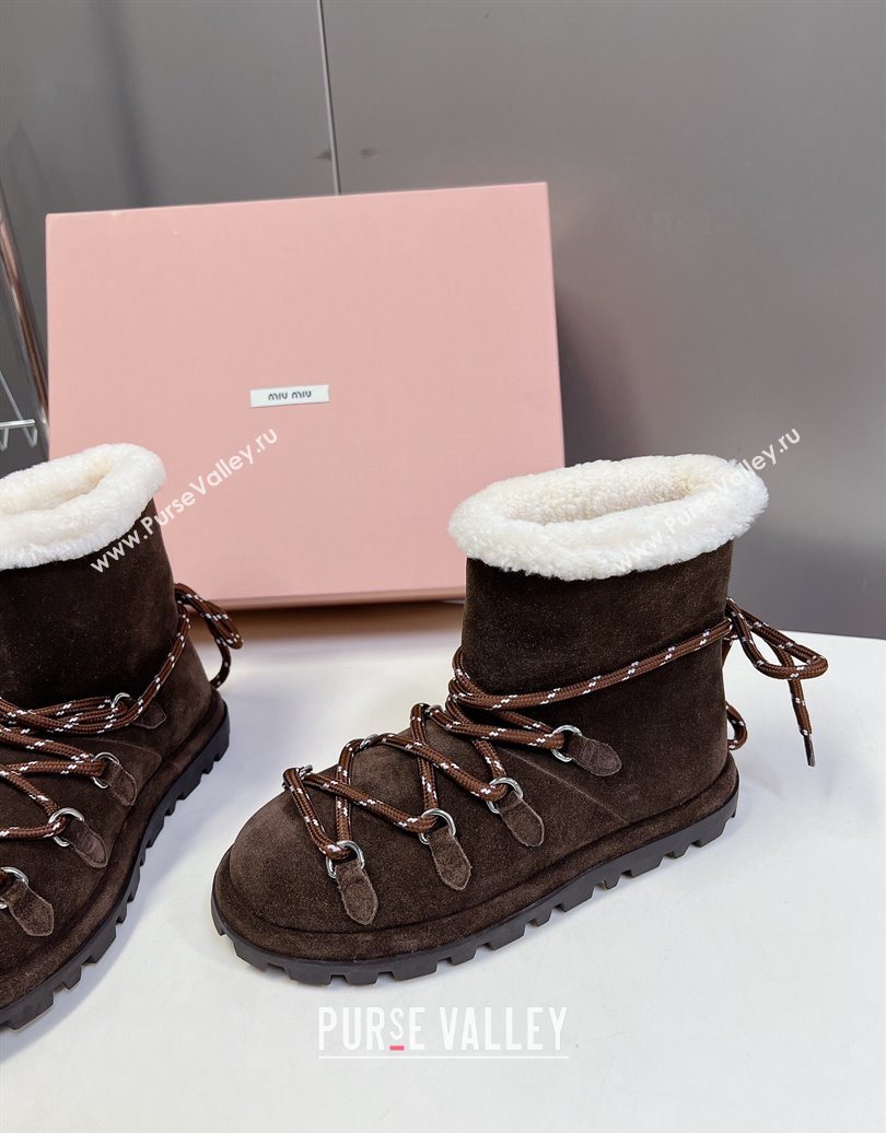 Miu Miu Suede and Wool Laced-up Flat Ankle Boots Dark Brown 2025 MM102407 (KL-251024147)