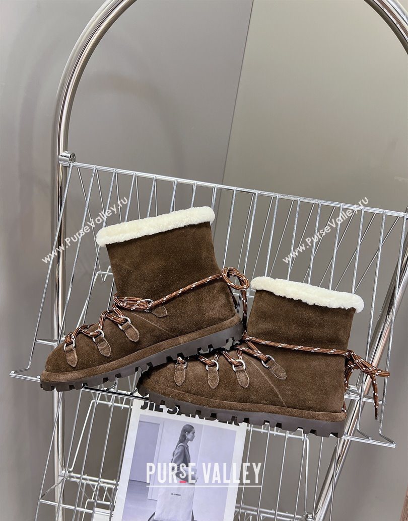 Miu Miu Suede and Wool Laced-up Flat Ankle Boots Dark Brown 2025 MM102407 (KL-251024147)