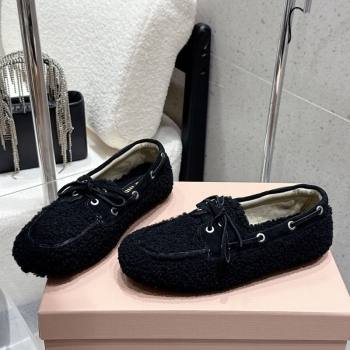 Miu Miu Shearling Laced-up Loafers with Bow Black 2025 5D525E (HQG-251025016)