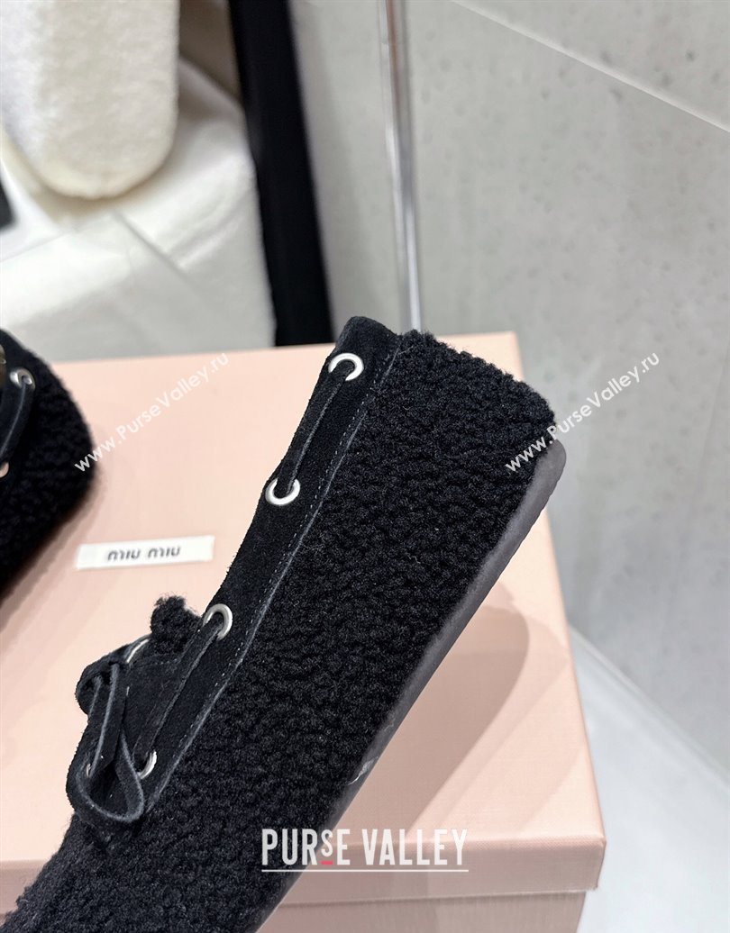 Miu Miu Shearling Laced-up Loafers with Bow Black 2025 5D525E (HQG-251025016)