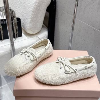 Miu Miu Shearling Laced-up Loafers with Bow White 2025 5D525E (HQG-251025017)