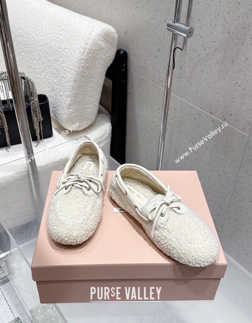 Miu Miu Shearling Laced-up Loafers with Bow White 2025 5D525E (HQG-251025017)
